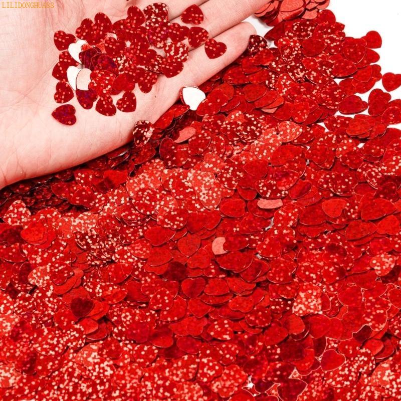 K1AE Reflective Heart Confetti Glittering PVC Confetti Ornament for Wedding Valentine's Day Birthday Anniversaries