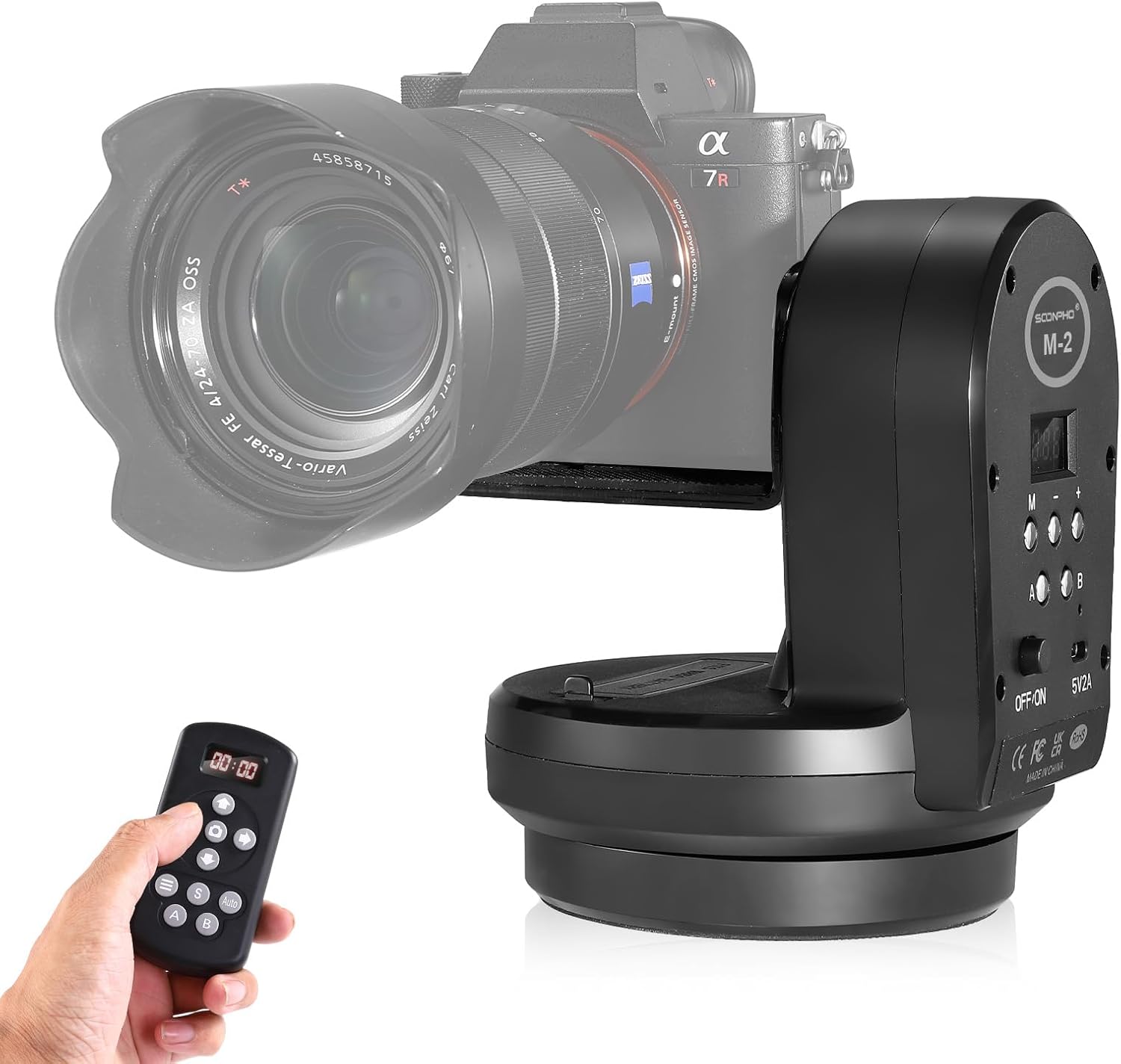 

Soonpho M2 Motorized Rotating Panoramic Tripod Head with Remote Control & Mobile Phone Clip for DSLR Cameras/Smartphones-Built-in 2000mAh Lithium M2