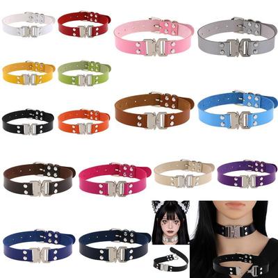 16 Kleuren PU Leer Ketting met Snelontgrendelingsgesp Punk Gothic Kraag voor Vrouwen
