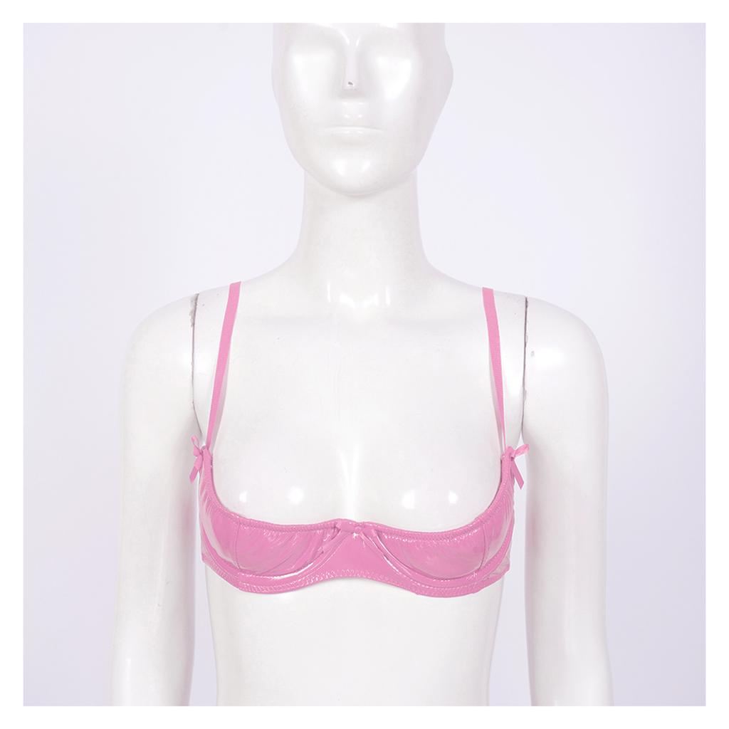 Women Glossy Leather Open Breast Cup Bra Tops Push Up Bras Bustier Corset Brassiere Lingerie Underwear Female Lingerie
