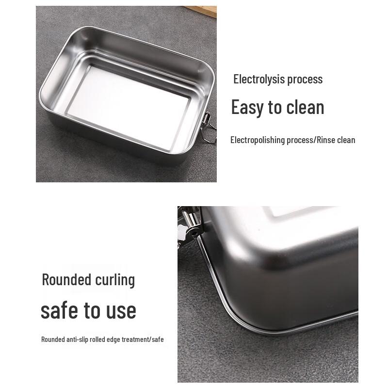 Guye Tiancheng 304 Stainless Steel Rectangular Double Compartment Lunch Boxes, 2400ml, 2-Pack