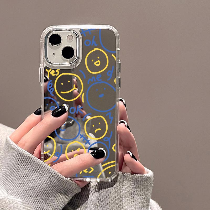 Stylish Smiling Makeup Mirror Phone Case For IPhone 17 17E 16E 16 15 14 13 12 11 Pro Max Air Shockproof Durable Back Cover