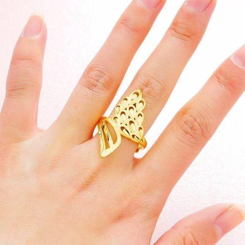 Phoenix Feather Gold Ring - Adjustable Open Design for Women, Perfect Gift for Mom