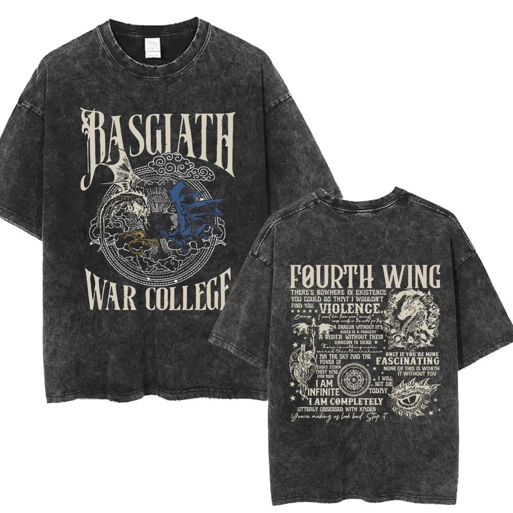 Limted Basgiath War College Washed Tshirts Fourth Wing Dragon Rider Men Women T Shirt Trendy Retro Loose Cotton Tees Streetwear