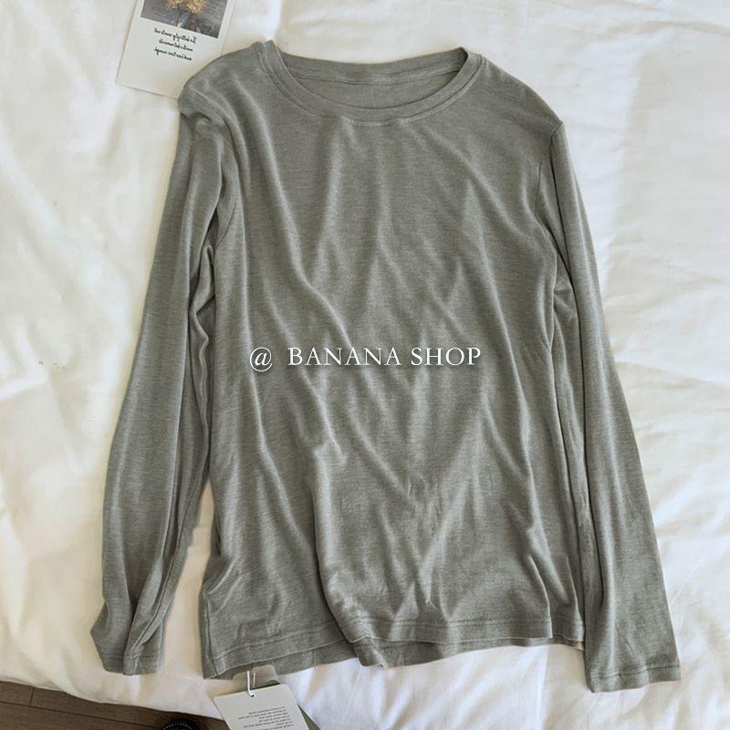 

Autumn/Winter Lyocell Tencel Wool Long Sleeve Knit T-Shirt: Basic Solid Color Round Neck L (50-58 kg)
