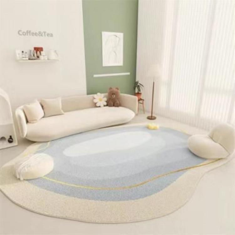 Unregelmäßig geformter Teppich für Wohnzimmer, hellgrüne Wolken für den Heimgebrauch, unregelmäßiger Schlafzimmerteppich