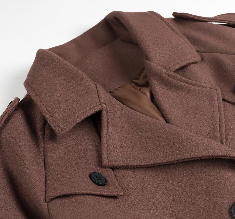 European & American Women's Double-Breasted Lapel Wool Coat - Casual, Loose, Fashionable.