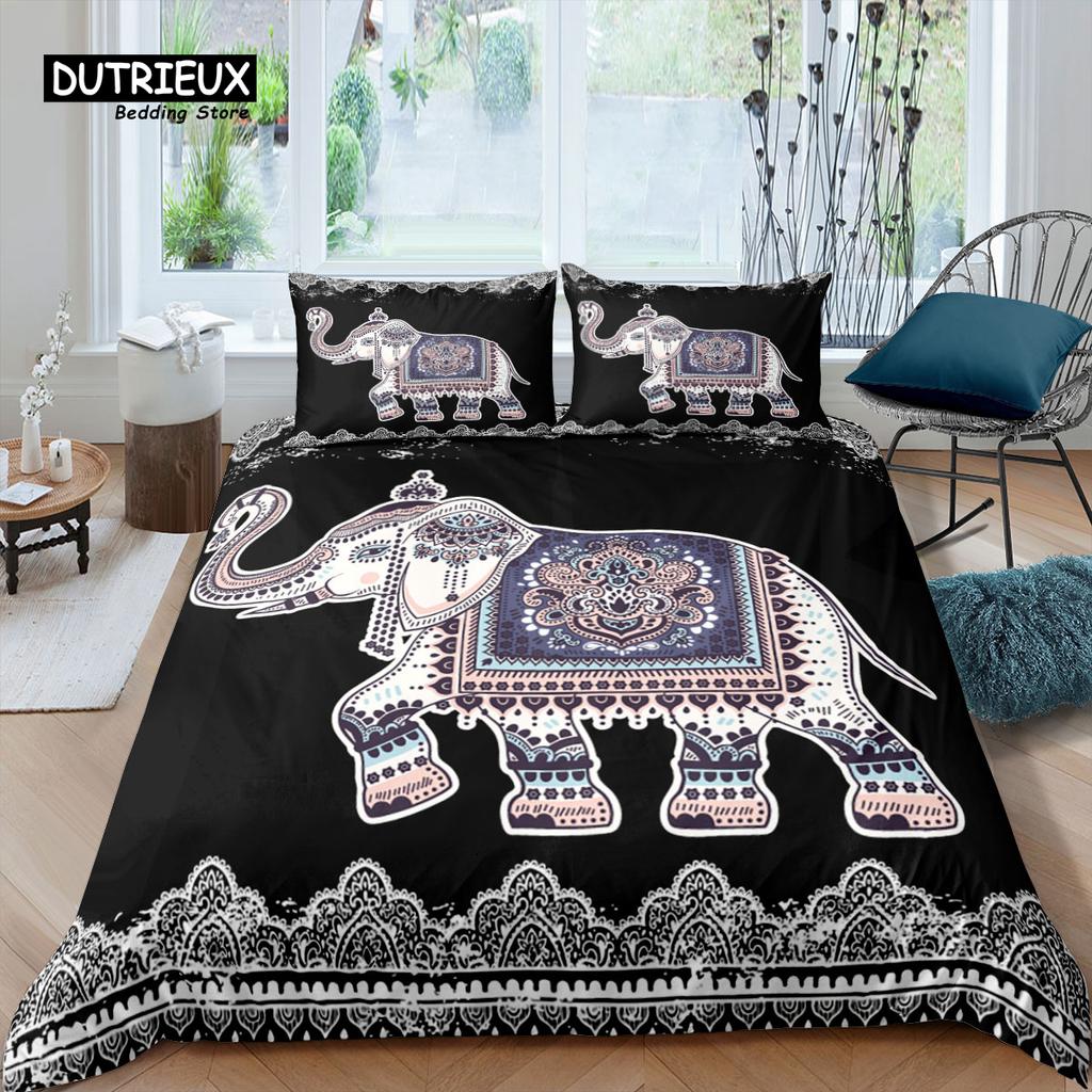 Home Living Luxury 3D Lotus Ethnic Elephant Bedding Set Duvet Cover Pillowcase Kids Bedding Set Queen And King Eu/Us/Au/Uk Size
