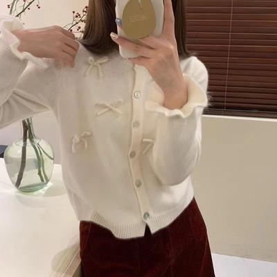 Ladie Top Niche Design Round Neck Western-style Korean Knitted Cardigan Sweater Spring and Autumn New Style