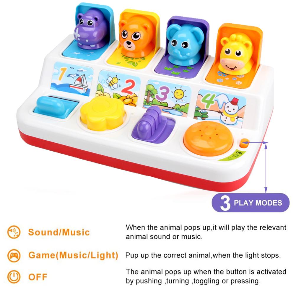 Interactive Pop Up Animals Toy with Light Music Animal Sounds Baby Learning Development Toy