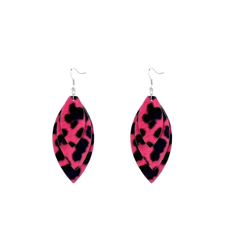 Women Fashion Leopard Print Leather Drop Earrings Caramel Cheetah Dangle Teardrop Fashion Earring Jewelry Accessories for Women