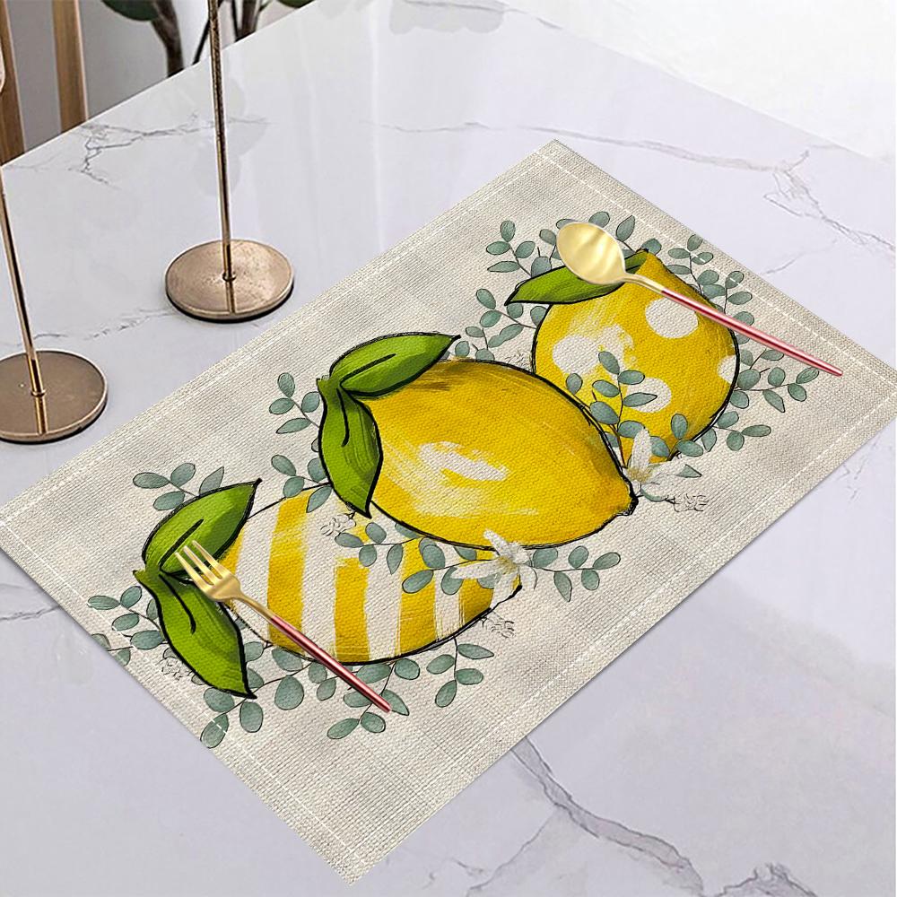 1/4/6pc Lemon Printed Summer Linen Placemat Fresh Holiday Dining Table Mat Decoration for Wedding Party Home Gathering