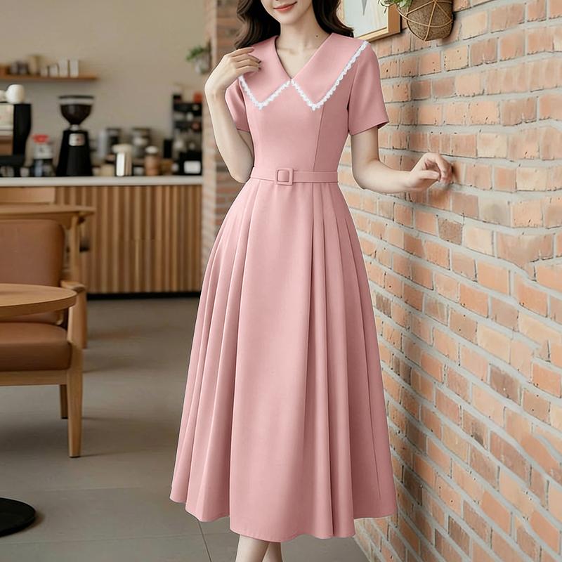 

ZANZEA Women Elegant Doll Collar Summer Casual Short Sleeve Dress 2XL рожевий