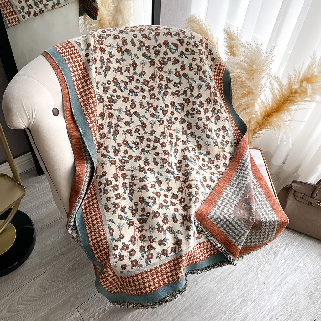 Women New Two Sided Floral Print Imitation Cashmere Scarf Soft Warm Pashmina Shawl Autumn Winter Coldproof Windproof Blanket