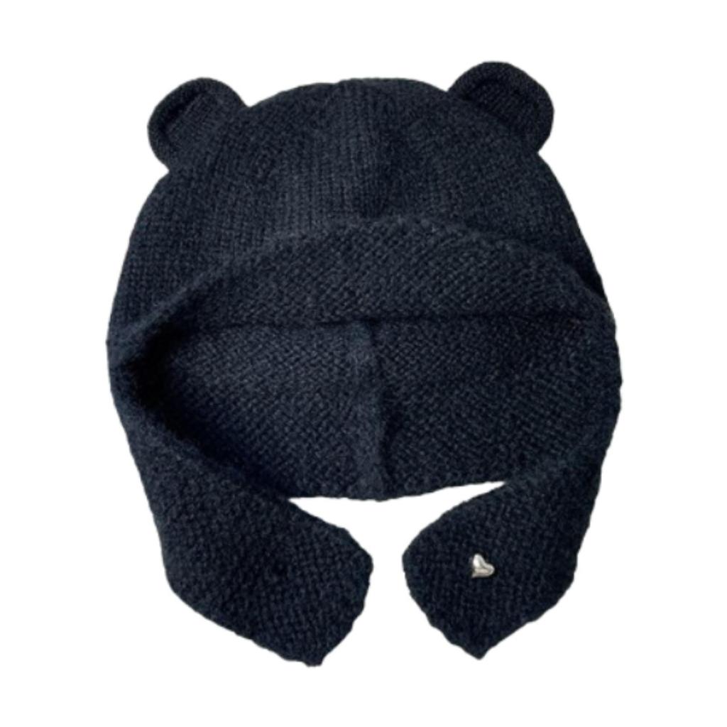 Bear Ear Knitted Hat Winter Cold Cap Windproof Warm Hat Lovely Birthday Gift Animal Earflap Hat for Outdoor Hiking Women Girls
