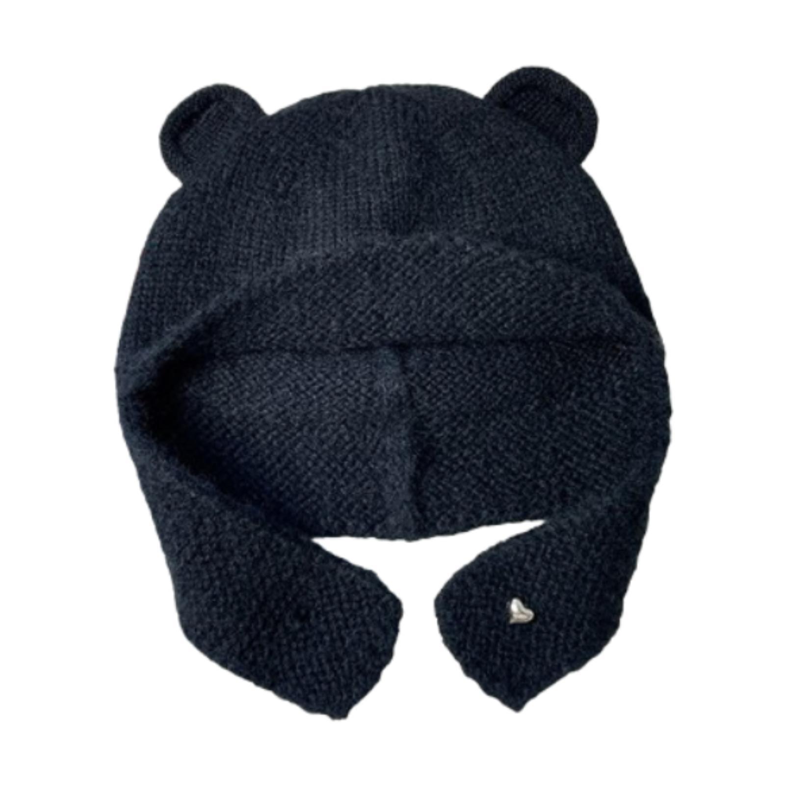 

Bear Ear Knitted Hat Winter Cold Cap Windproof Warm Hat Lovely Birthday Gift Animal Earflap Hat for Outdoor Hiking Women Girls
