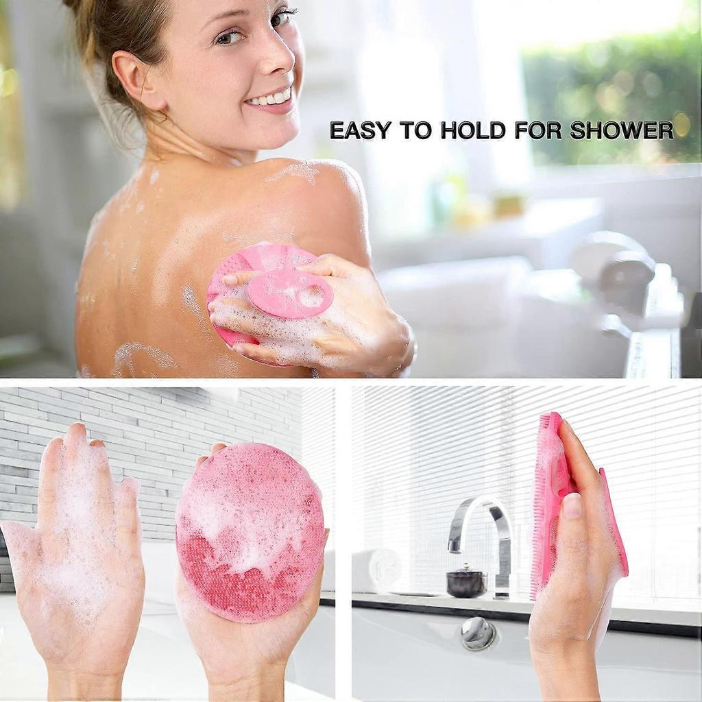 Soft Silicone Body Cleansing Brush Shower Scrubber, Gentle Exfoliating and Massage for all Kinds of Skin (Pink)