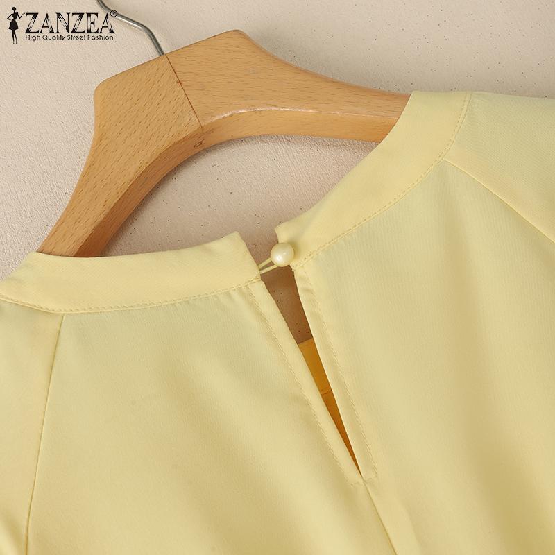 ZANZEA Women Casual Round Neck Loose 3/4 Sleeve Dress