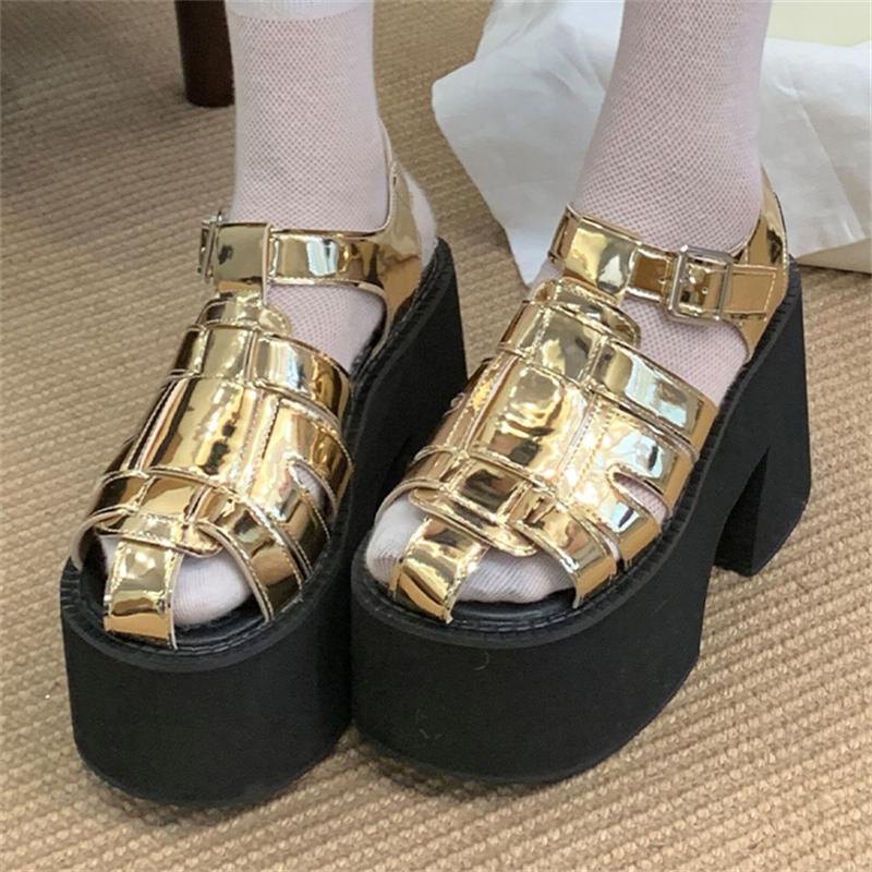 

Eilyken Summer Design Narrow Band Buckle Strap Women s Sandals Fashion Solid Chunky Platform Heels Open Toe Shoes 43 золотой