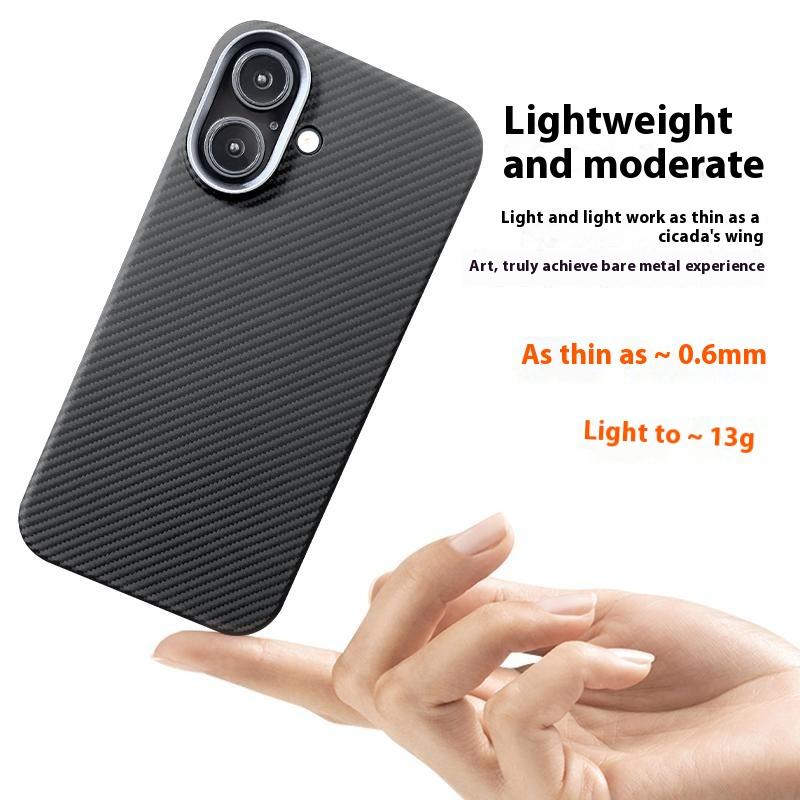 For iPhone 16 Plus Case 600D Fine Texture Aramid Fiber Phone Cover with Metal Lens Frame