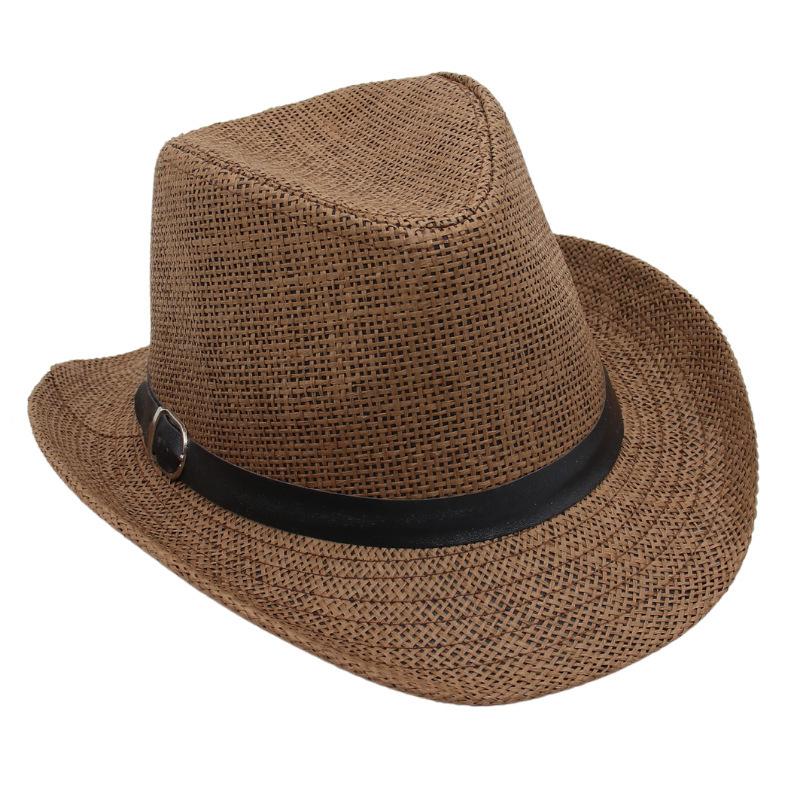 

Western Cowboy Straw Hat Curved Sun Hat Simple Jazz Hat Men S And Women S Guozhuang Dance Cold Hat Ethnic Prairie Hat One size fits all темно-коричневого кольору