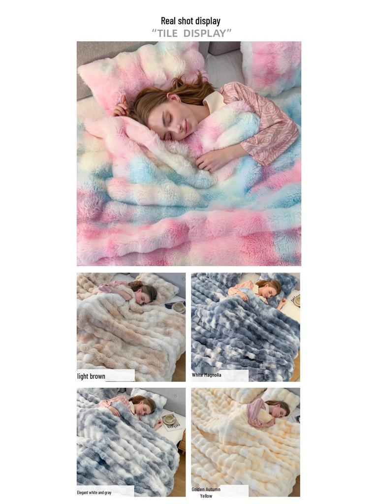 Tie-Dye Plush Bubble Fleece Blanket - Double-Sided, Thick, Perfect for Bed, Office, Outdoor Naps, Sofa Cover.