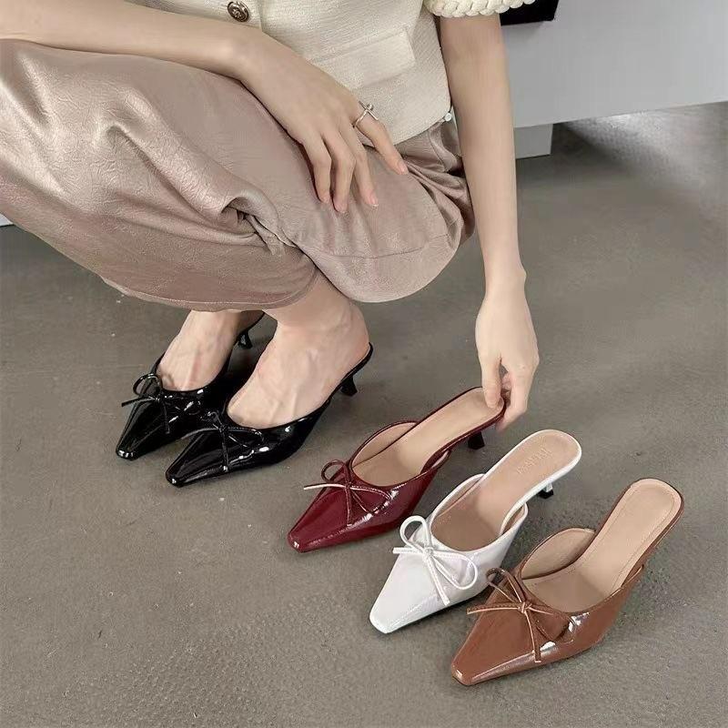 New Mid-thin Heel Shoes Closed-toe Half-slipper High-heeled Single-toe Sandals