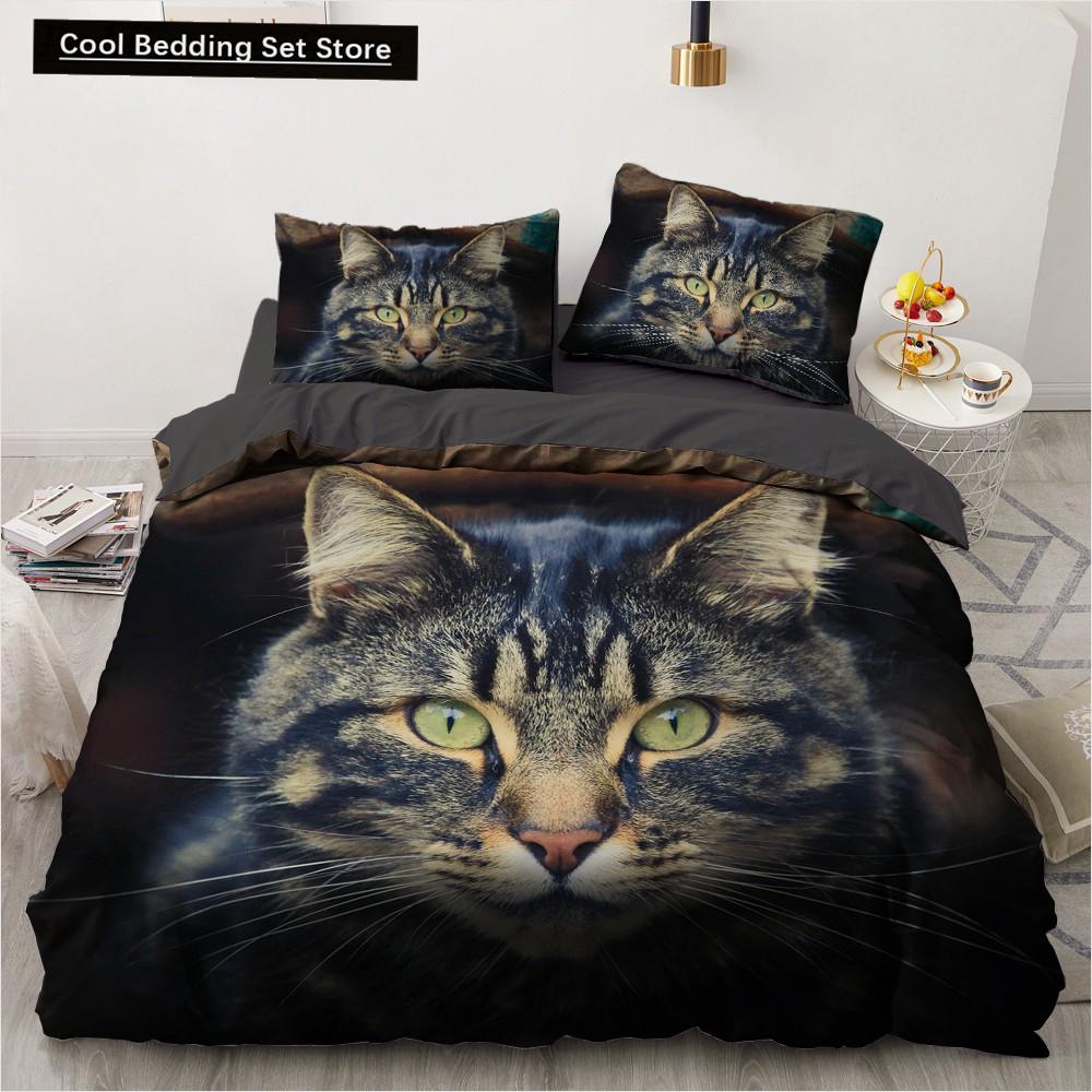 3D Cat King Queen Duvet Cover Lovely Grey White Kitty Bedding Set for Kids Teens Adults Scottish Fold Soft 2/3pcs Quilt Cover