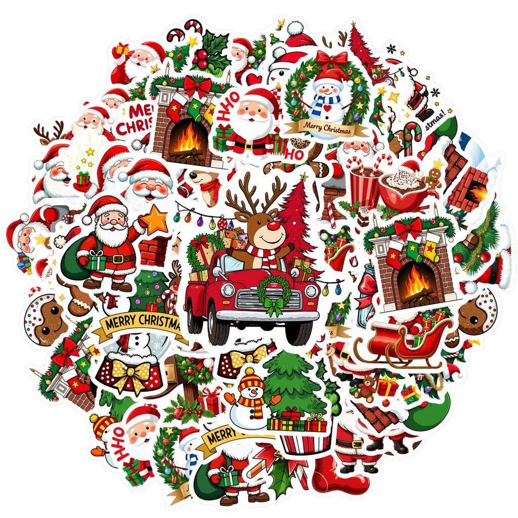 35pcs-70pcs Joyful Santa Claus Stickers Cartoon Christmas Teacher Reward Stickers Stickers For DIY Phone Laptop