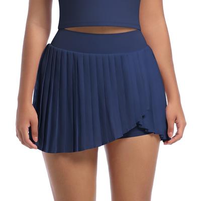 Nova Saia Curta Esportiva Plissada Casual Nude de Duas Peças Falsas Anti Luz com Bolso Saia Calça de Tênis Secagem Rápida Saia Curta de Fitness Para Mulheres