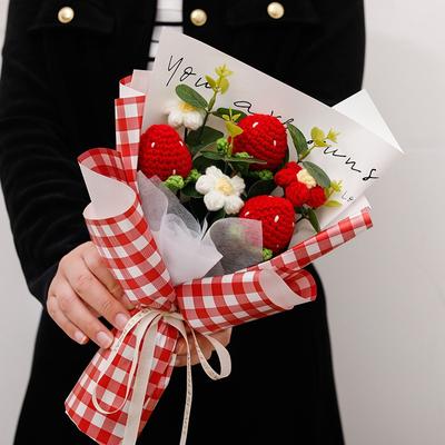 Knitted Crochet Flowers Bouquet Graduation Artificial Flower Bouquet with Packaging Bag Valentine's Day Gifts Wedding Decor