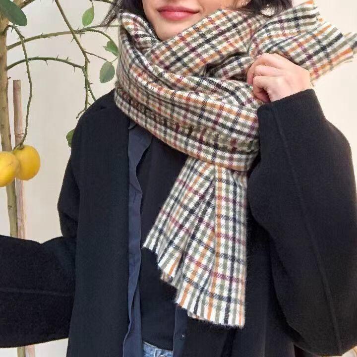 

Женский ретро клетчатый шарф из искусственного кашемира 2-в-1 шаль осень зима корейский стиль универсальный теплый согревающий шею