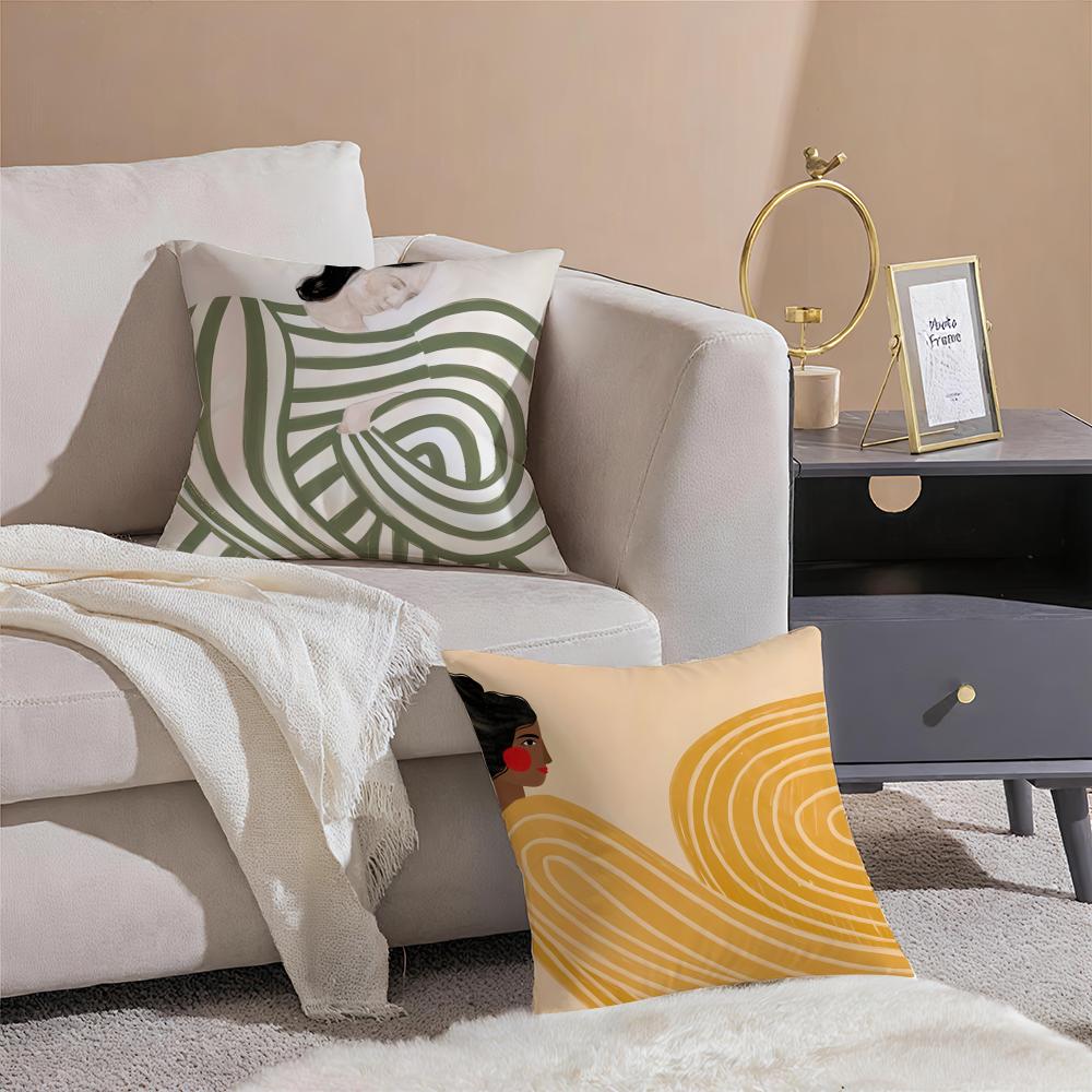 Abstract F-Figure Lines Girl Sofia Pillow Case Square Pillow Bedroom Sofa Leisure Comfort Cushion Living Room Home Decoration