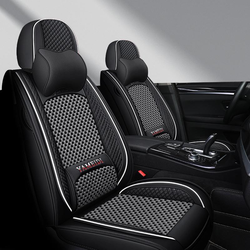 Four-Season Universal Car Seat Cushion - Nappa Leather & Ice Silk, Breathable and Stylish.