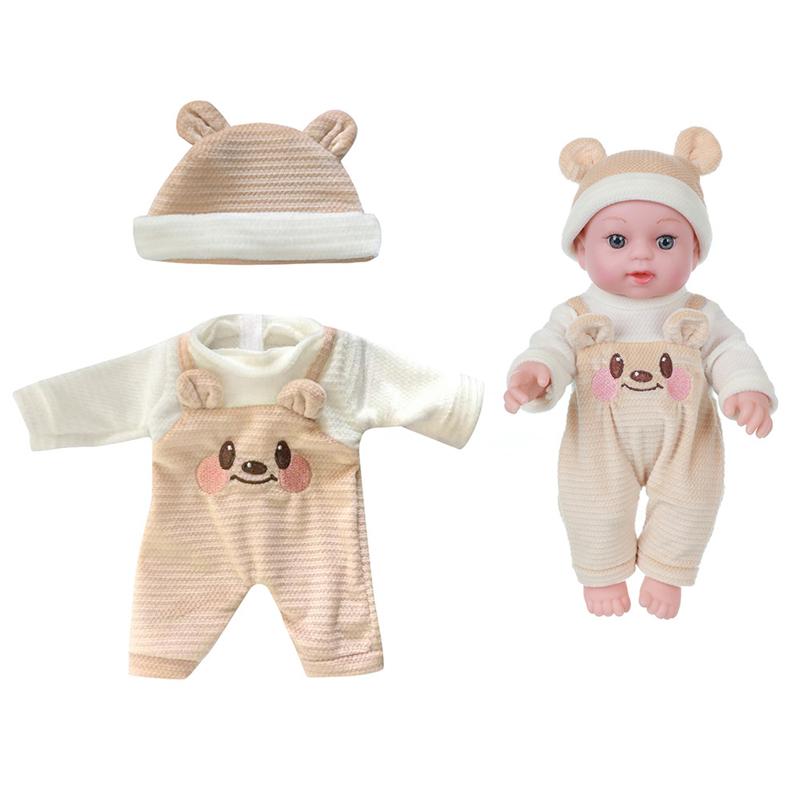 Für 12 Zoll 30cm Baby Reborn Puppen Outfits Kleidung Tragekorb Cartoon Bär Winter Schlafanzug Strampler Plüschkleidung Zubehör