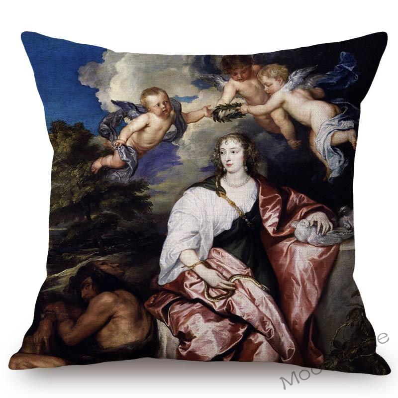 Van Dyck Renaissance Baroque Famous Oil Painting Royal Court Lady Wall Art Sofa Pillow Case Mourning Christ Linen Cushion Cover