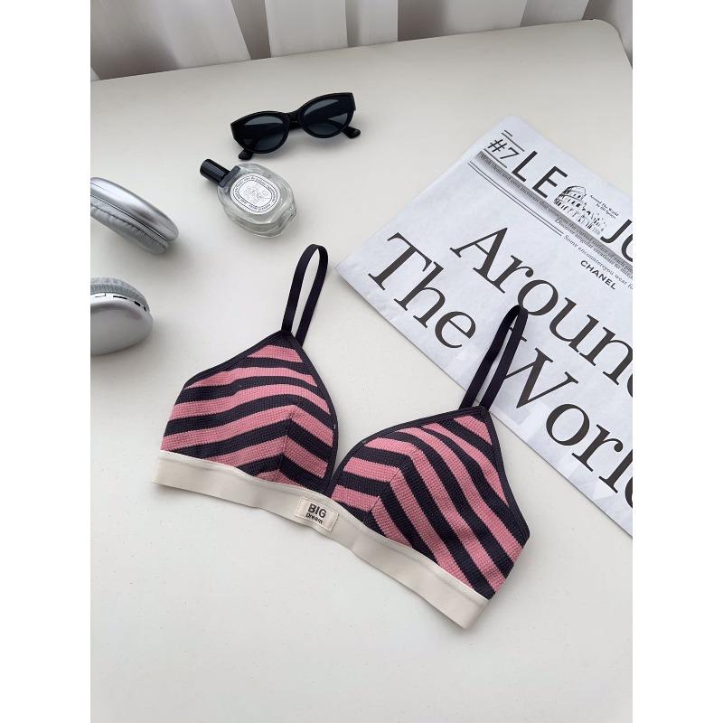 

Underwear Personalized Striped Letter Woven Thin Triangle Cup No Steel Rim Small Breast Spice Girl Bra xl (for 38abc) рожевий