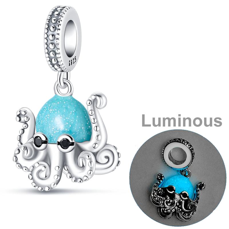 Genuine copper Colorful Luminous Charm Bead Charms Bead Shell Turtle Butterfly Star Shape Dangle Accessories Bracelets Do It Yourself Jewellery Markin