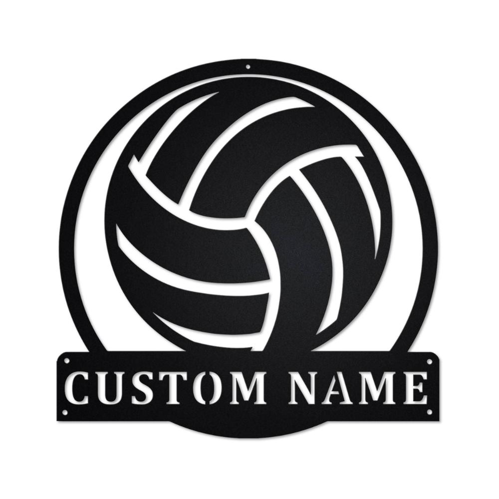 Metal Sign Volleyball Silhouette Customizable Name Plate Wall Art Adhesive Sticker Home Decor Durable Indoor Outdoor