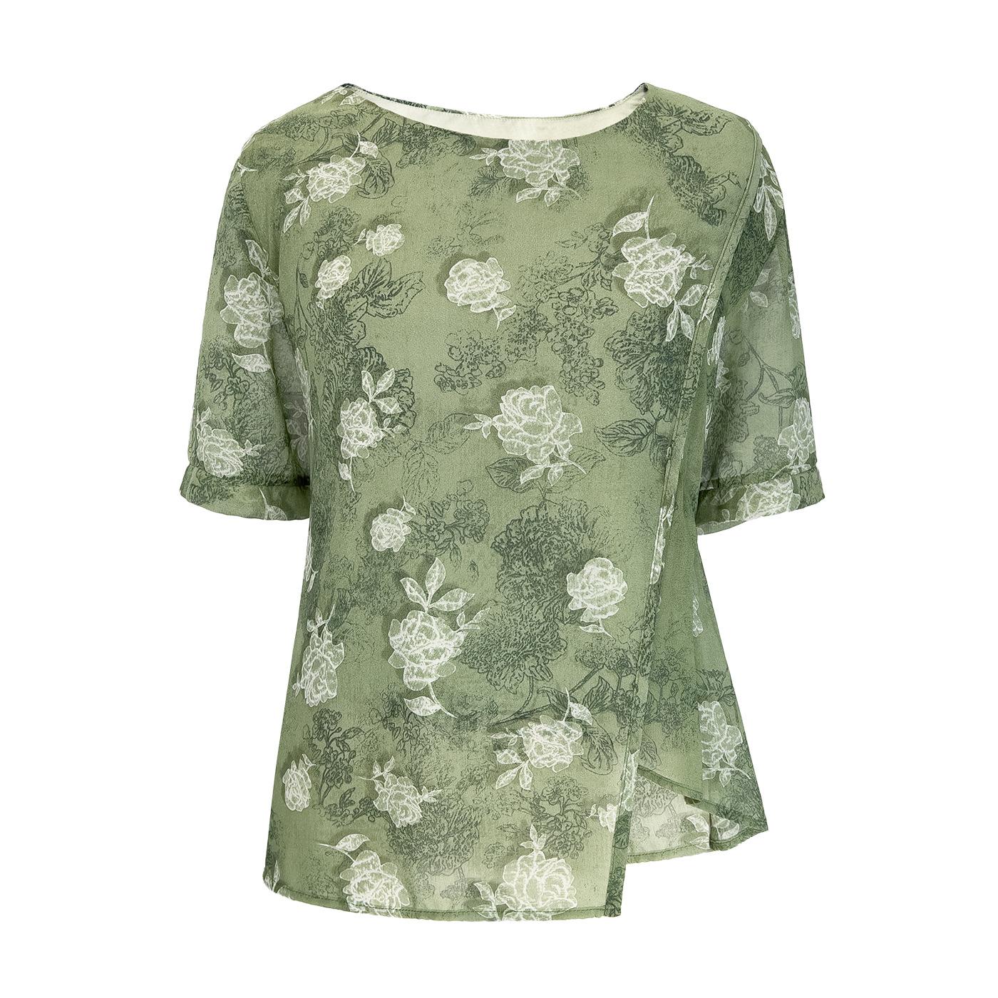 

Новая летняя футболка большого размера с облегающим дизайном и топом с короткими рукавами и круглым вырезом для женщин 6XL зелёный