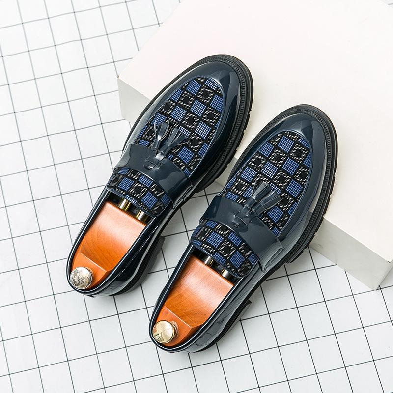 2024 Autumn Men s Large Size Thick-Soled Brogue Leather Tassel Slip-On Casual Shoes 44 синий
