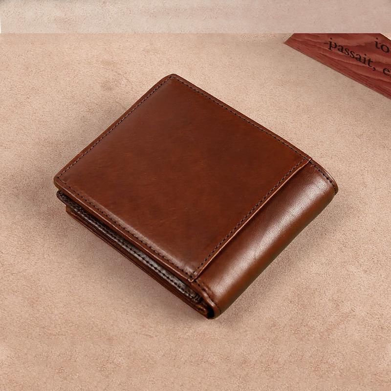 Genuine Leather Wallet Men RFID Blocking Vintage Cowhide Bifold Short Multi-card Holder Casual Solid