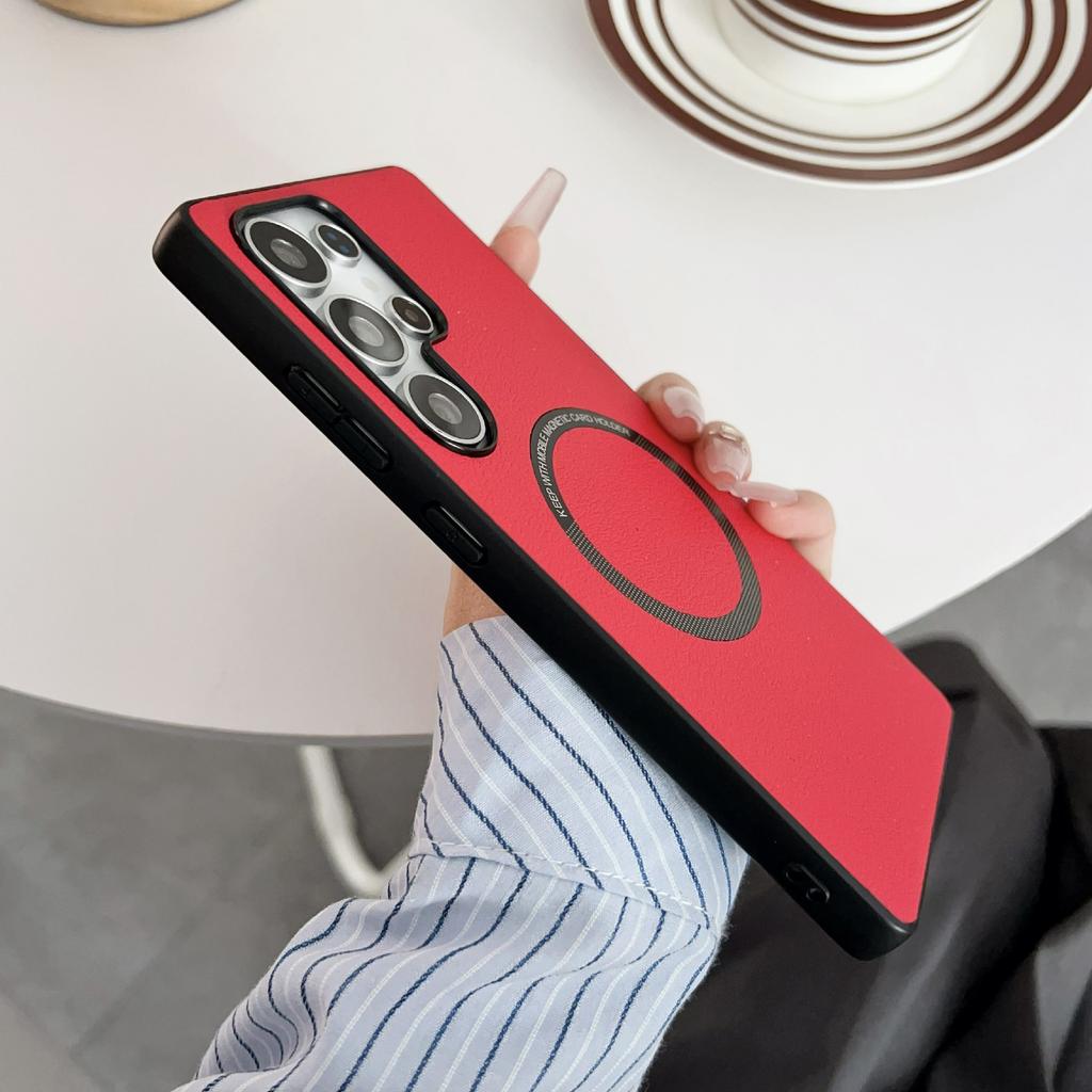 For Samsung Galaxy S25 Ultra Case Compatible with MagSafe Anti-Drop PU Leather+TPU Cover