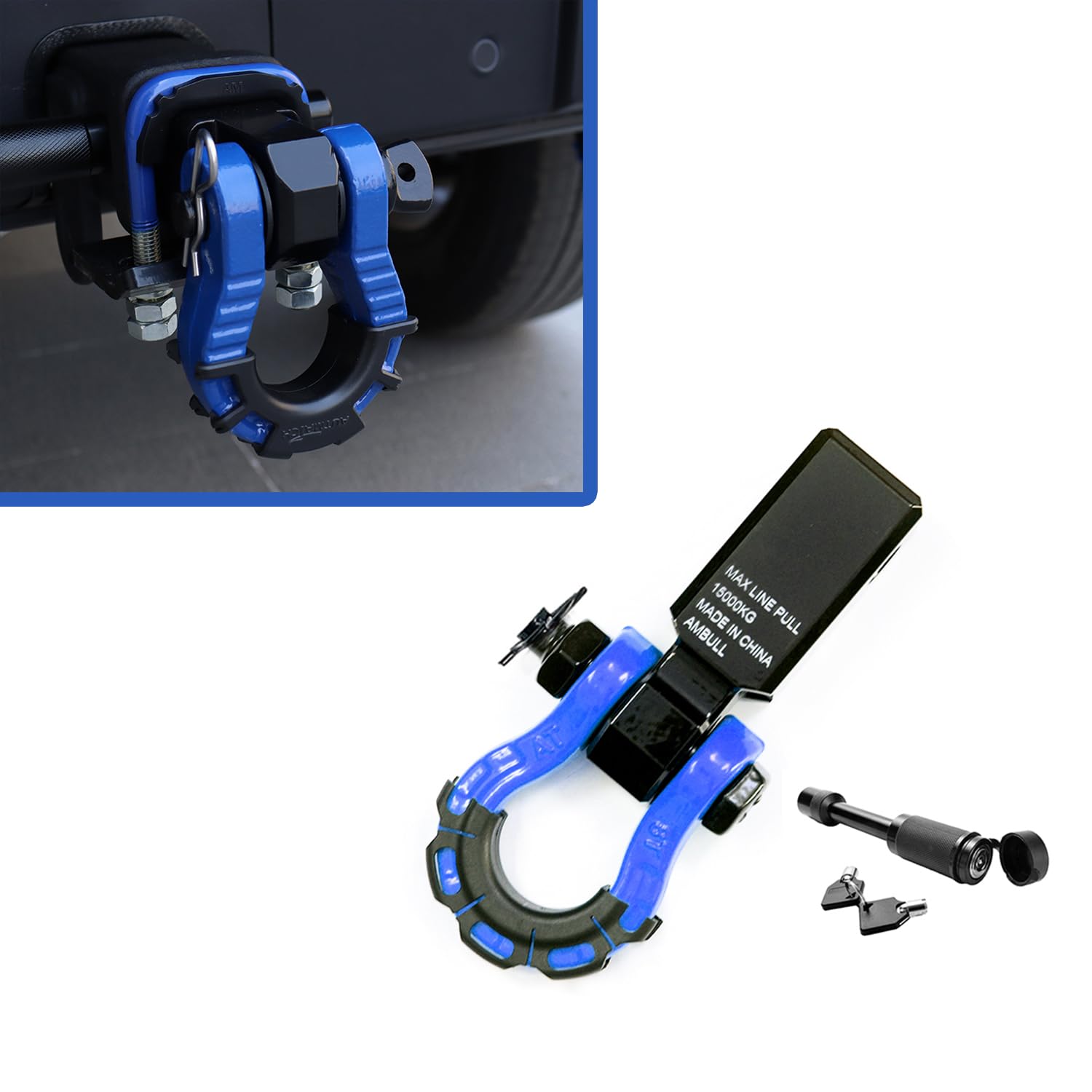 

Car Shackle Hitch Tow Trailer Hitch Aluminum Towing with Protective for Rescue Use Receiver, Hook, 8-Ton Hook, Alloy, 8-Ton Capacity, Cart, Truck, синий