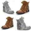 Womens Microfiber Studded Goth Boots Versatile Chelsea Punk Buckle Martin Shoes