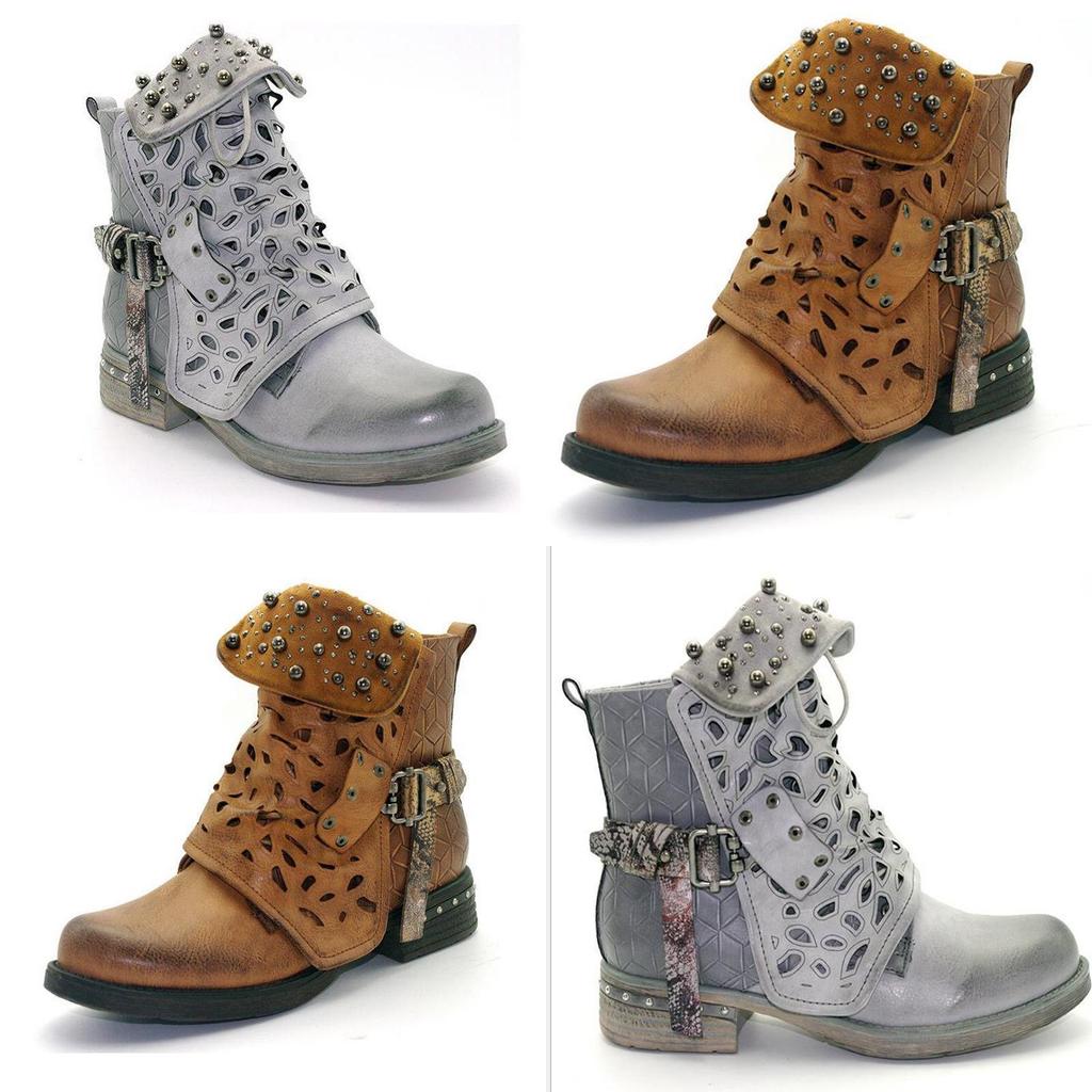 Womens Microfiber Studded Goth Boots Versatile Chelsea Punk Buckle Martin Shoes