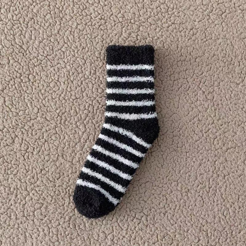 

Striped Coral Fleece Socks Men S Medium Tube Winter Fleece Thickened Floor Socks Half Fleece No Hair Loss Sleep Men S Socks one size fits all