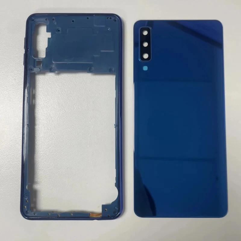 Carcasă completă pentru Samsung Galaxy A750 A7 2018 SM-A750F capac spate baterie sticlă carcasă telefon capac cadru mijlociu