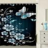 Luxury Butterfly Shower Curtain Blue Floral Design Black Background Waterproof Bath Decor Stylish Home Bathroom Accessories