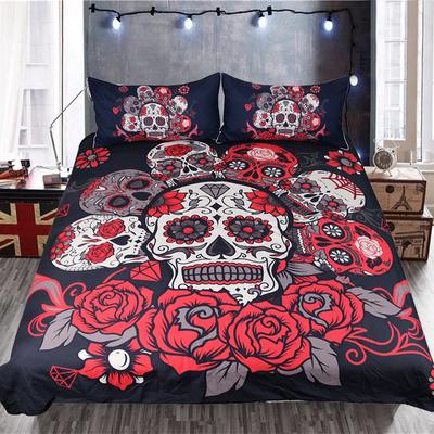 Red Rose Flower Skull Queen Bedding Set Double Bed 2-3Pcs Duvet Cover Pillowcases Comforter Bedding Sets King Size